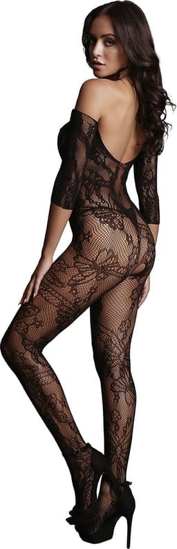 Lace Sleeved Bodystocking - Black - O/S — thumbnail 5