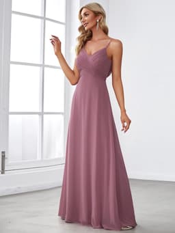 Elegante Avondjurk Lange A-lijn V-hals Chiffon Wikkeljurk Bruiloft Gast — thumbnail 4