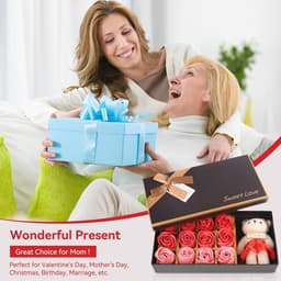 12 Rozen Zeep Bloemen Gift Set voor Vrouwen - Romantisch Valentijnsdag Cadeau met Pluche Beer — thumbnail 3