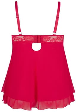 Cottelli Plus Size – Erotische Babydoll met Kanten Buste Motieven en Open Cups – Maat L – Rood — thumbnail 4