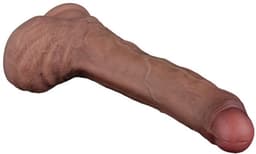 LoveToy - Dubbellaags Siliconen Dildo - 22 cm x Ø 4,2 cm - Bruin — thumbnail 3