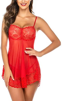 Erotische 2-Delige Lingerieset I Nachtjapon & Slipje I Sexy Kanten Lingerie Set I Maat L I Rood — thumbnail 1