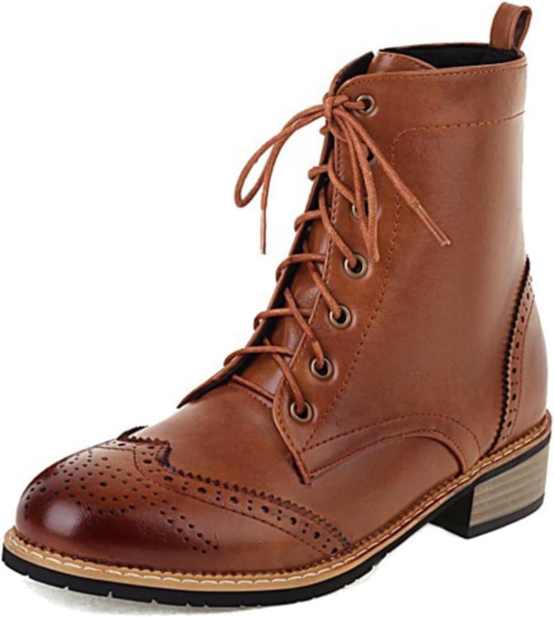 Enkellaarsjes Oxford Stijl - Brogue Wingtip Laarsjes - Casual Straat Kantoor - Ronde Vetersluiting Comfort - 3cm Blokhak 18cm Hoogte — afbeelding 1