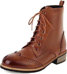 Enkellaarsjes Oxford Stijl - Brogue Wingtip Laarsjes - Casual Straat Kantoor - Ronde Vetersluiting Comfort - 3cm Blokhak 18cm Hoogte — thumbnail 1