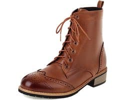 Enkellaarsjes Oxford Stijl - Brogue Wingtip Laarsjes - Casual Straat Kantoor - Ronde Vetersluiting Comfort - 3cm Blokhak 18cm Hoogte
