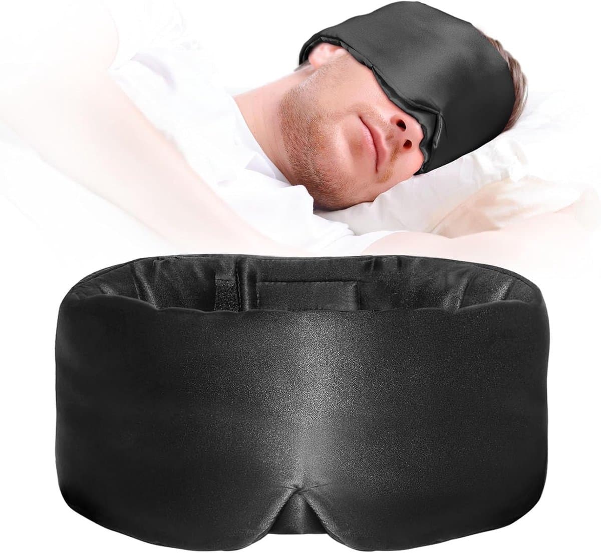 Satijnen slaapmasker - Nieuw ontwerp verduisterend oogmasker, unisex, zacht en comfortabel slaapmasker voor de nacht, reis-/slaapmasker (zwart) — afbeelding 1