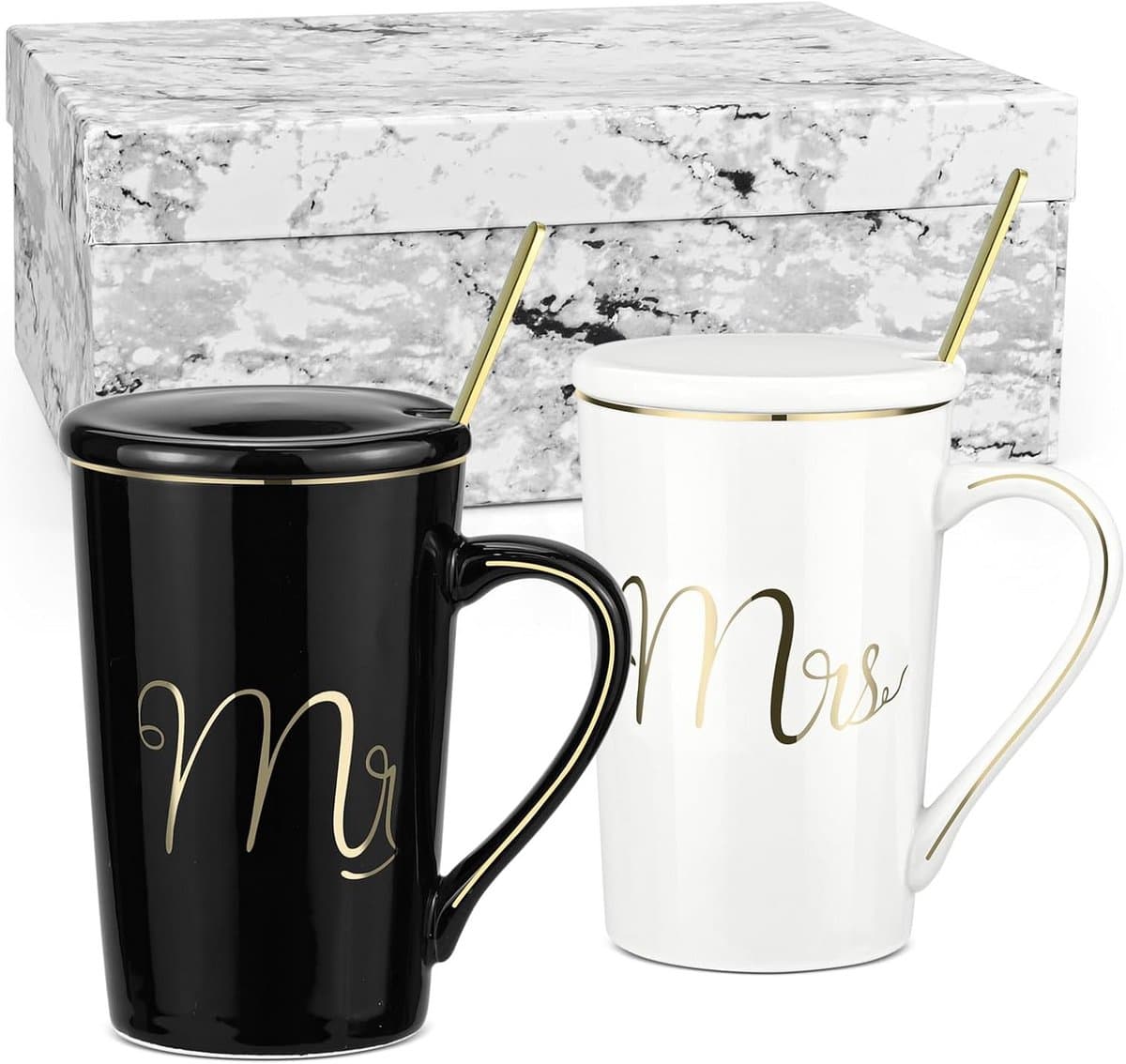 Koffiekopjes Set - Koppen voor stellen - Cadeau geven - Keramisch met gouden lijnen - Set van 2 — afbeelding 1