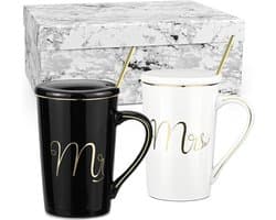 Koffiekopjes Set - Koppen voor stellen - Cadeau geven - Keramisch met gouden lijnen - Set van 2