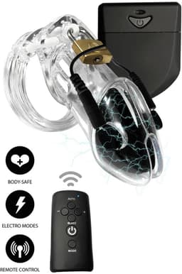 Electro Cock Cage - Peniskooi - Kuisheidskooi - BDSM - Transparant - Met slot - Electro seks - 3 maten cockringen — thumbnail 2