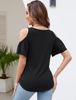 Dames Blouse met Blote Schouders en Ruffle Details - Zomer T-shirt met V-hals — thumbnail 3