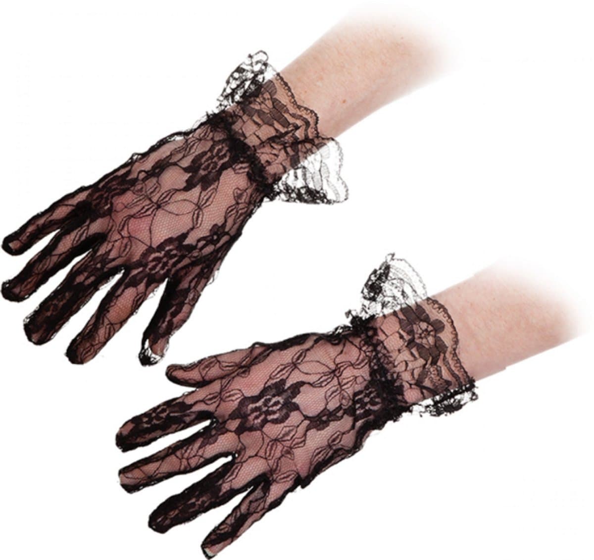 Cottelli Collection - Vingerloze Kanten Handschoentjes met Schulprandje - Zwart M — afbeelding 1
