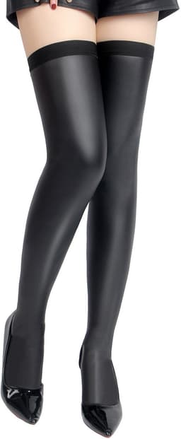 Zeloria Wetlook Kousen PU Leer – Zwart – Overknee Kousen met Stretch – Dames Stockings L-XXL — thumbnail 1