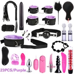 Daity BDSM Bondage Set – 23 Delig – Luxe Koppel Set met Handboeien, Blinddoek, Vibrator & Accessoires – Verstelbaar & Comfortabel – Voor Koppels & Rollenspel – Paars — thumbnail 1