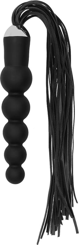 Ouch – Siliconen Dildo Flogger Zweep met Anal Beads Handvat voor Extra Stimulatie – Zwart — thumbnail 1