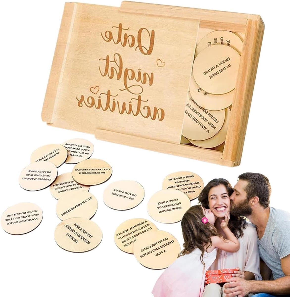 Koppelspellen - Date Night - Relatie Versterken - 52 Ideeën - Houten Box - Natuurlijk — afbeelding 1