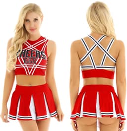 Sexy Cheerleader Kostuum - 2-delig Rood Verkleedpakje - Rokje & Korte Top Met Open Rug - Rollenspel / Cosplay - Lingerie Ondergoed voor Dames - Maat L — thumbnail 2