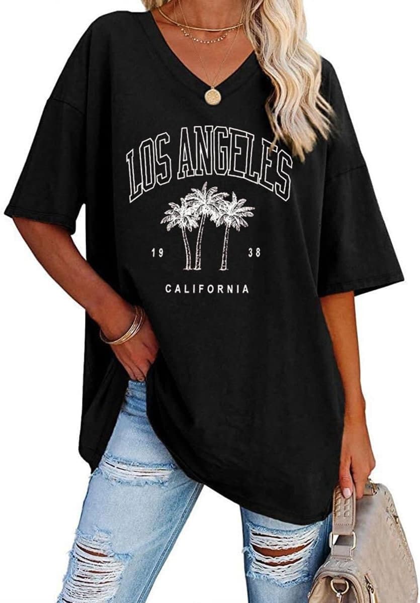 Dames Oversized T-shirt Zomer Vintage Gitaarprint — afbeelding 1