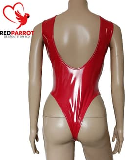Open-crotch Jumpsuit Red Cherry - Latex turnpak - Borsten en kruis - Rode Lingerie - Erotische latex catsuit - Sexy bodysuit vrouwen - Open model — thumbnail 3