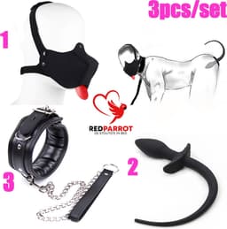 Luxe 3-delige BDSM Doggy set | Masker | Halsband | Hond | Buttplug | Slaaf | SM — thumbnail 1