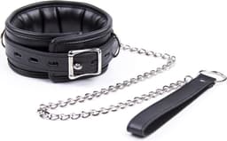 Banoch | Collar & Leash Silver | Zwarte Halsband met Zilverkleurige Riem | Verstelbare Bondage Halsband | PU Leer | BDSM — thumbnail 2