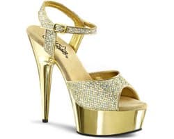 EU 41,5 = US 11 | DELIGHT-609G | 6 Heel, 1 3/4 Gold Chrome PF Ankle Strap Sandal