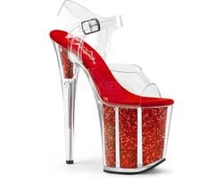 Pleaser - FLAMINGO-808G Sandaal met enkelband, Paaldans schoenen - Paaldans schoenen - 35 Shoes - Rood/Transparant