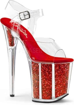 Pleaser - FLAMINGO-808G Sandaal met enkelband, Paaldans schoenen - Paaldans schoenen - 35 Shoes - Rood/Transparant — thumbnail 1