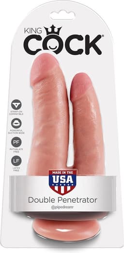 Pipedream King Cock Dubbele Dildo Double Penetrator met Zuignap - 22cm - beige — thumbnail 4
