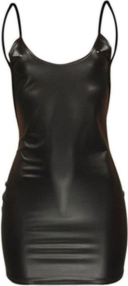 WiseGoods Luxe Latex Wetlook Jurkje Dames - Feest Jurkjes - Sexy Kleren Vrouwen - Party Kleding - Jurk - Disco Jurken - Zwart - M — thumbnail 1