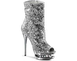 Pleaser - BLONDIE-R-1008 Plateau Laarzen, Paaldans schoenen - Paaldans schoenen - 35 Shoes - Zilverkleurig