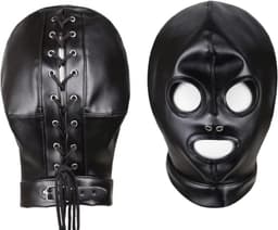 Masker & Harnas - Leder Look / PU Leer - Met Afneembare Staart - Zwart - BDSM / Roleplay / Cosplay / Rollenspel - Unisex - Sex Speeltjes Toys - Erotiek - Bondage Masker - OneSize — thumbnail 5