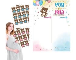 Gender Reveal Spel - Baby Voorspelling - Feest Activiteit - Interactief Stemspel - 1 Poster 36 Stickers - Wit