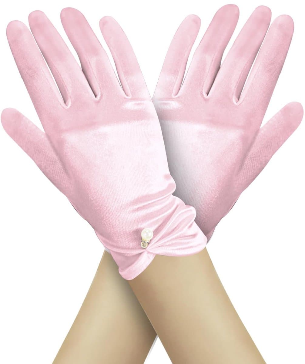 Dailygoods- Bruidshandschoenen Satijn - Korte Parelhandschoenen - Elegante Handschoenen - Wit/Roze/Champagne - 22,5 cm - 1 Paar - Feesthandschoenen — afbeelding 1