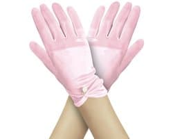 Dailygoods- Bruidshandschoenen Satijn - Korte Parelhandschoenen - Elegante Handschoenen - Wit/Roze/Champagne - 22,5 cm - 1 Paar - Feesthandschoenen