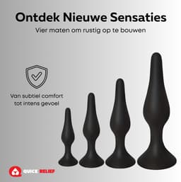 Quick Relief Silicon Plugs™ - Buttplugs - Fluweelzachte Siliconen Set van 4 Buttplugs - Anale Plug - Sex Toys - Buttplug - Mannen & Vrouwen - Siliconen - Zwart — thumbnail 4