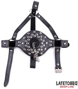 Open Mouth Gag Head Harness with Plug Stopper - Black - LATETOBED BDSM LINE Gezichtsharnas met Wasbak Stopper - Gag Verstelbaar — thumbnail 3