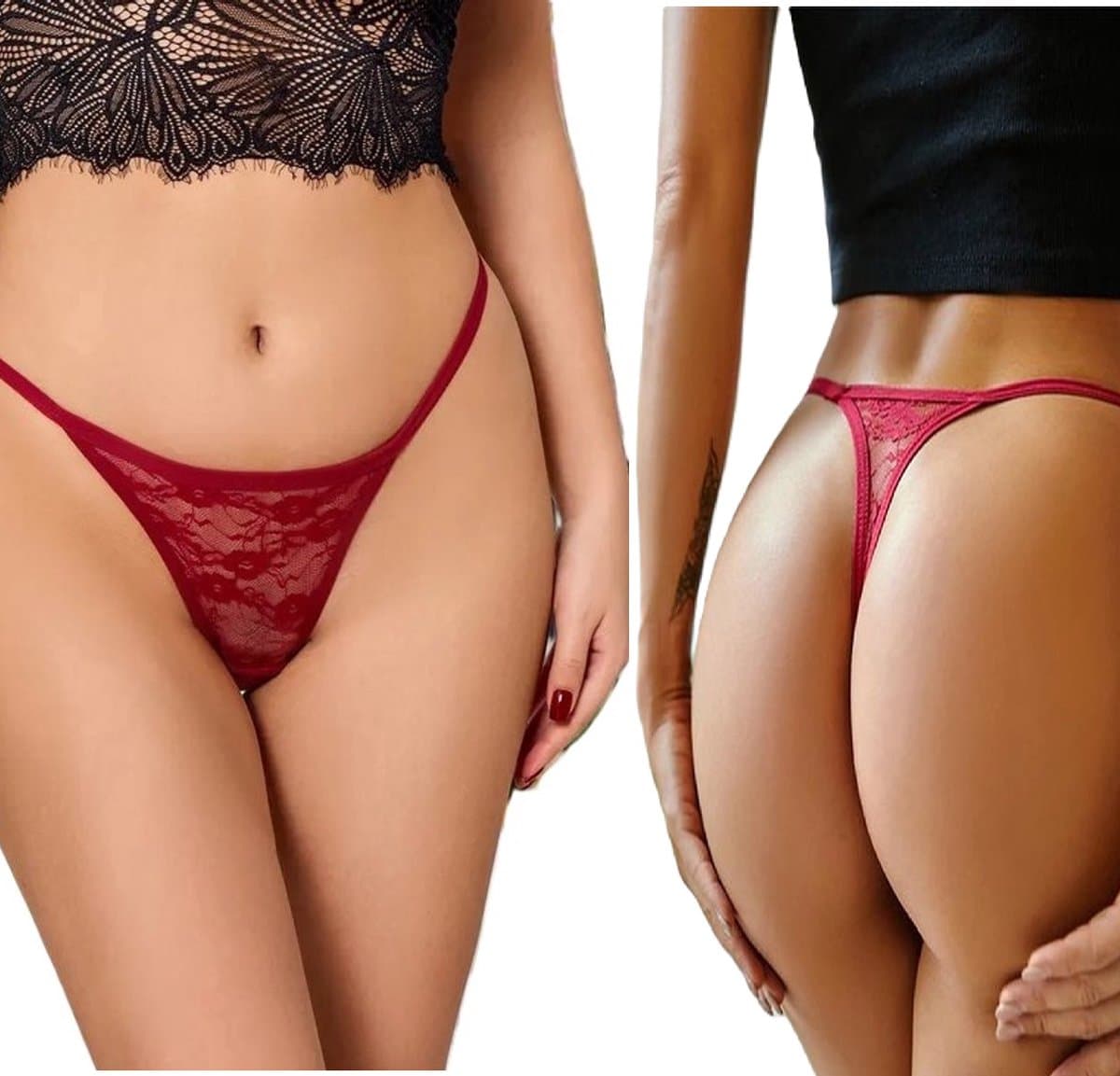 Luxe Erotische Slip I Sexy Slipje Met Bloemen I Kanten String I Erotisch Ondergoed I Maat M I Rood — afbeelding 1