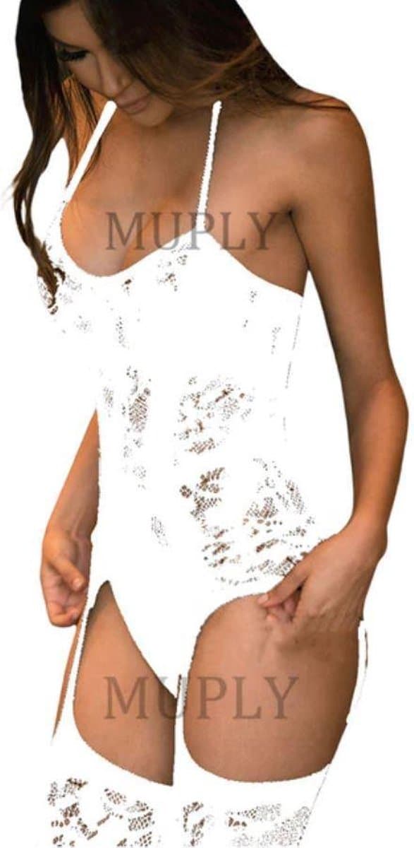 Witte sexy Lingerie set / uitdagende body / one size body / wit kant — afbeelding 1
