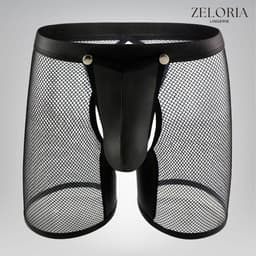 Zeloria Heren Boxer Open Design – Netstof & Wetlook – Verleidelijke Heren Lingerie – Zwart – XL — thumbnail 4