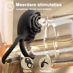 DOWO® - Vibrerende Cockring - met Afstandsbediening - met Roos Clitoris Stimulator - Cockring - Penisring - Cockring Vibrerend - 8 Vibratiestanden - 2 in 1 - Cock Ring Siliconen - Sex toys - Seksspeeltje voor Mannen & Vrouwen - Zwart — thumbnail 2