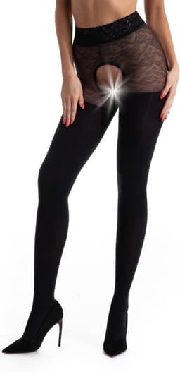 Panty open Kruis - 60/30 Denier - Kleur: Zwart - Maat: S/M - Model: Blackdiamond - Merk: Amour — thumbnail 2