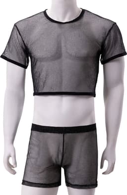 Transparante kleding set mannen - Topje en broekje - Short - Crop - Erotische set heren - Sexy - Clubkleding — thumbnail 4