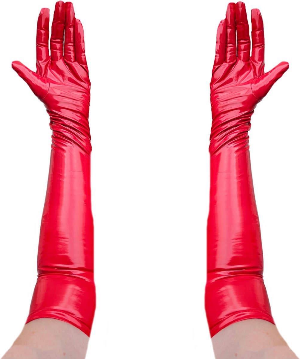 BamBella® - Handschoenen Datex (Mix stof en LATEX Rood Sexy fetish erotiek erotische lingerie accessoire - onesize — afbeelding 1