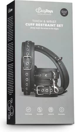 EasyToys - Thigh & Wrist Cuff Set - Duurzaam - Kunstleer - Bondagetouw - Handboeien Seks - BDSM - BDSM Toys - Rollenspel - Rollenspel Erotiek - Erotisch Spel - Handboeien Speelgoed - Zwart — thumbnail 3