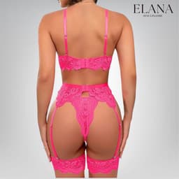 Elana Sorina – Luxe Kant Lingerie Set met Bh, String & Jarretels – Verleidelijke Dames Lingerie – L – Roze — thumbnail 2