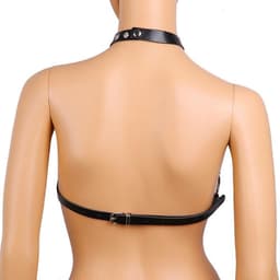 Nooitmeersaai - Harnas Vrouw - PU Leer - Bondage BH met Halsband - BDSM - Bondage Harnas - Borsten en Nek — thumbnail 4