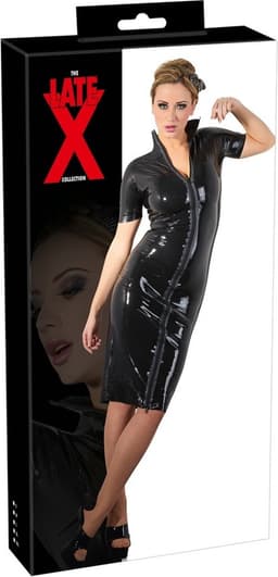 LateX – Latex Jurk Strak Ontwerp met Openstaande Kraag voor Gedisciplineerd Uiterlijk Maat M – Zwart — thumbnail 4