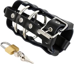 vscnovelty - chastity device - Cock Strap with Lock - PU leder — thumbnail 1