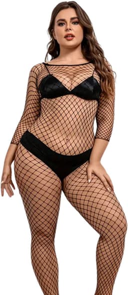 LekkerStout Plus Size Visnet Catsuit - Zwart, Kruisloos Design - One Size L-XXL | LS269 — thumbnail 1