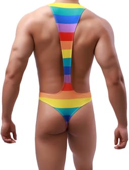 Sexy Heren Bodysuit - Jockstrap G-String Ondergoed in Regenboog Kleuren - Pride Lingerie Mankini voor Mannen - Maat XL — thumbnail 4